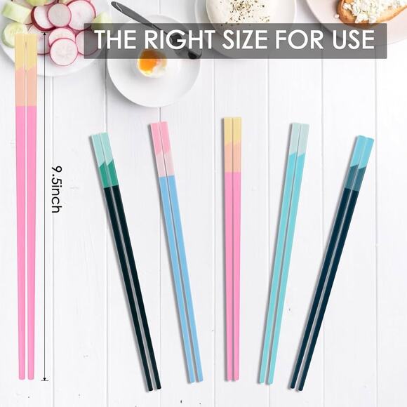 Chopsticks Reusable Dishwasher Safe, 5 Pairs 9.5 Inches Pink + Light Blue - Picture 4 of 12
